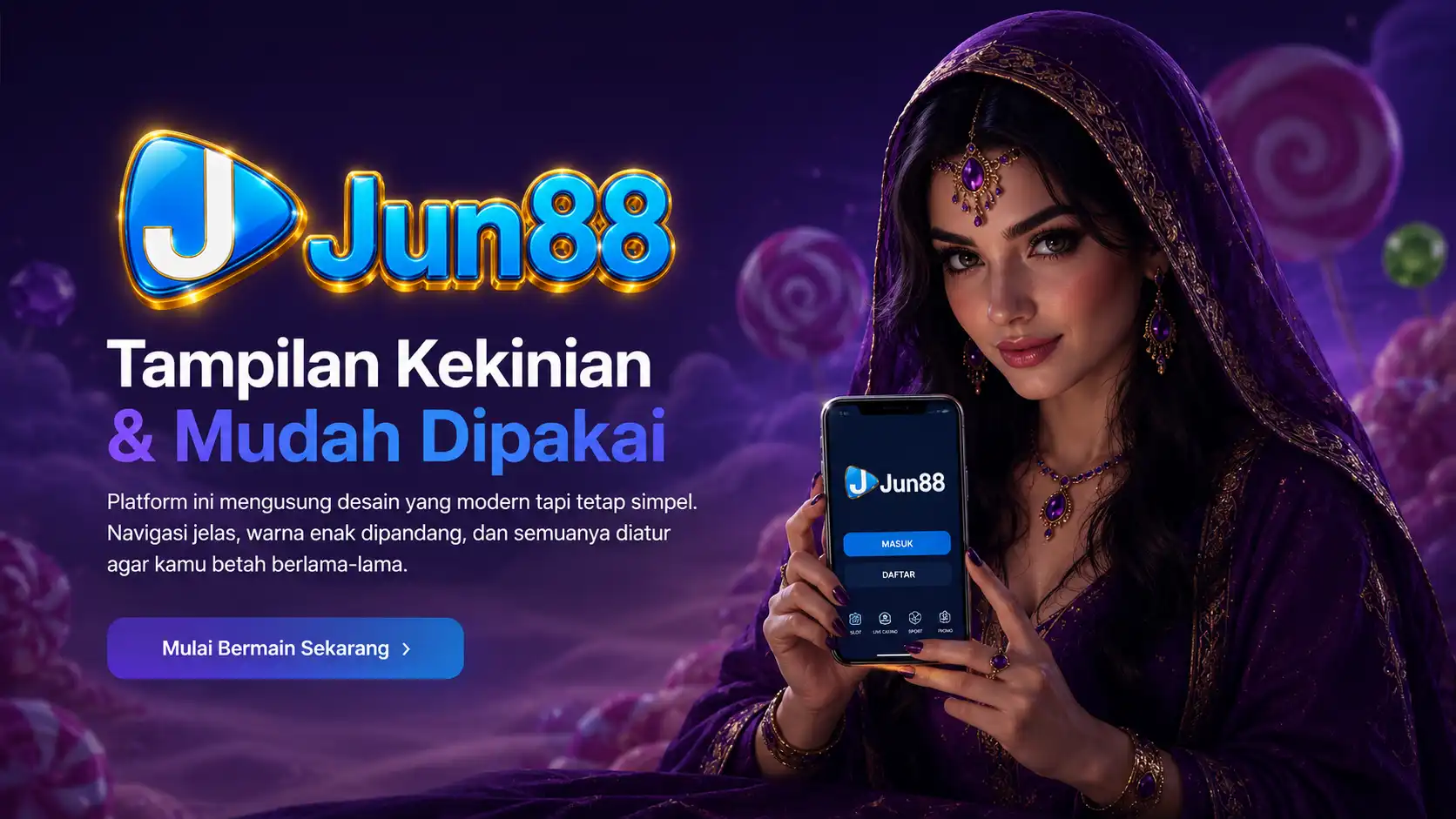 Tampilan antarmuka modern Jun88 dengan navigasi yang mudah digunakan